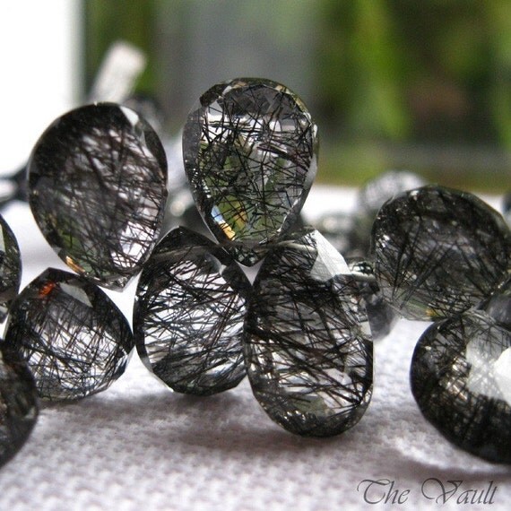 4 Tourmalinated Quartz 13-15mm pear faceted briolettes