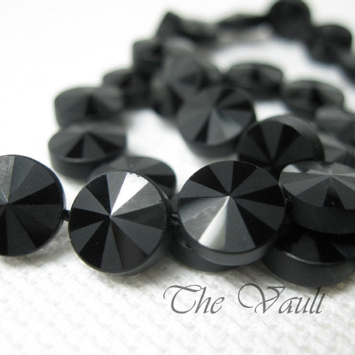 6 Black Onyx 8mm coins, etched and polished altering pie slice faceted