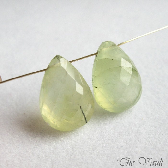 2 (1 pair) Prehnite 16mm faceted drop briolettes