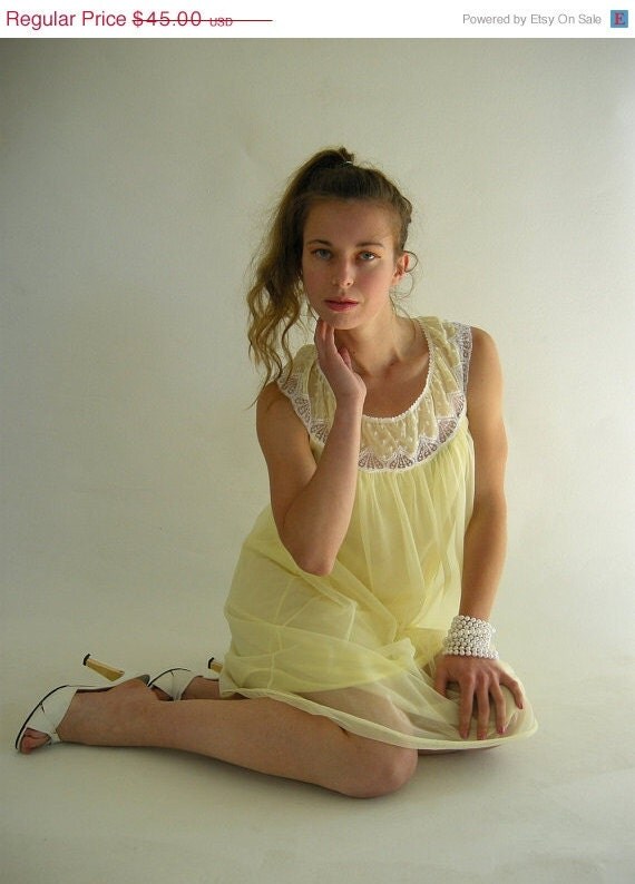 Holiday Sale Yellow Chiffon Babydoll Nighty by empressjade on Etsy from etsy.com