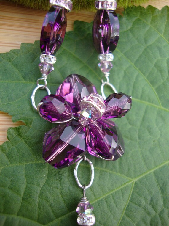 Amethyst Purple Swarovski Crystal Cluster Necklace Preview 1
