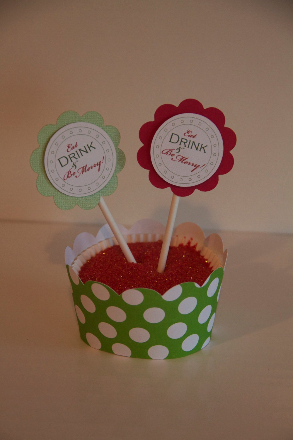 Eat Drink and Be Merry Red Cupcake Toppers