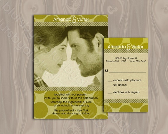Printable wedding invitation and rsvp card pop art vintage 60 39s looking 