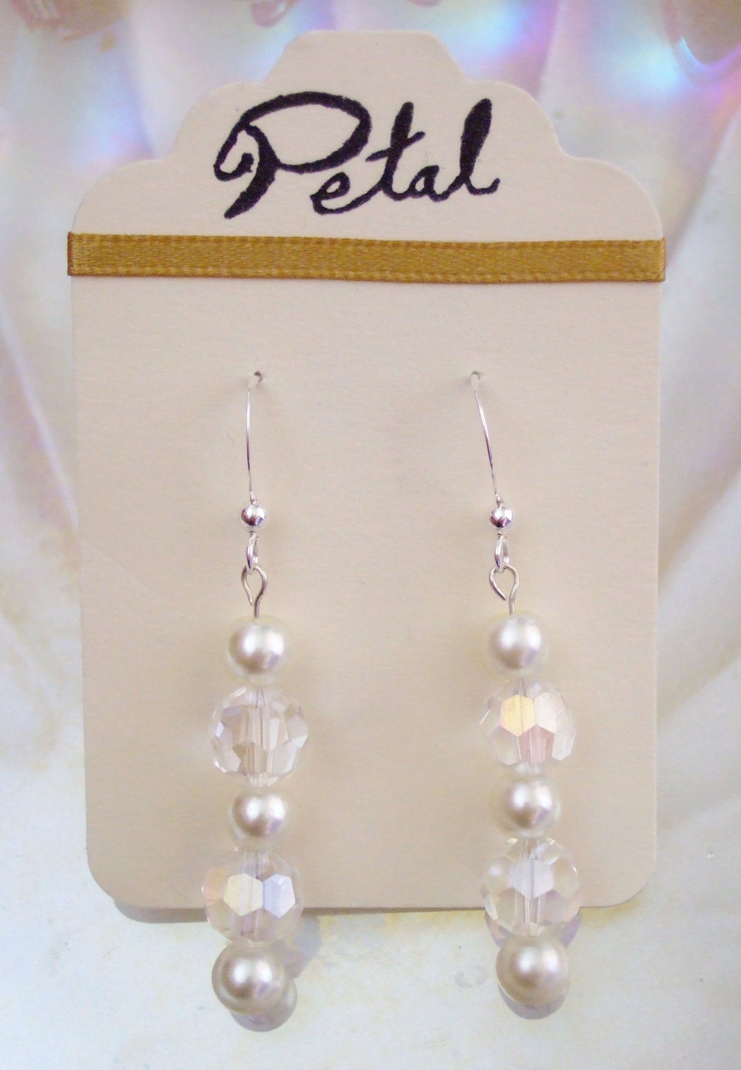 Bead & Pearl L Sterling Silver earrings (Swarovski beads and pearls) - Amethyst, Blush, Crystal, Jet, Ocean, Plum, Rose or Scarlet (PPC02)