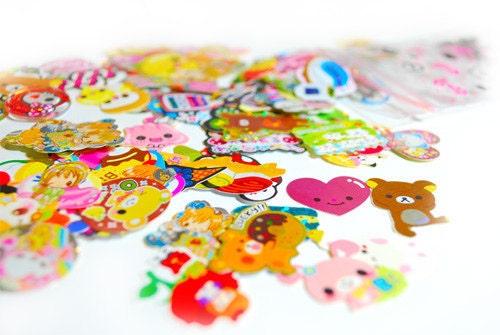 100 Kawaii Sticker Flakes Grab Bag
