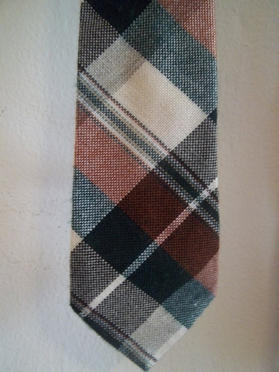 Vintage Preppy Tie - Brown, Green & White