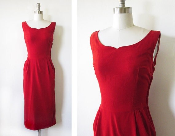 SALE vintage 50s red velvet dress / holiday cocktail dress