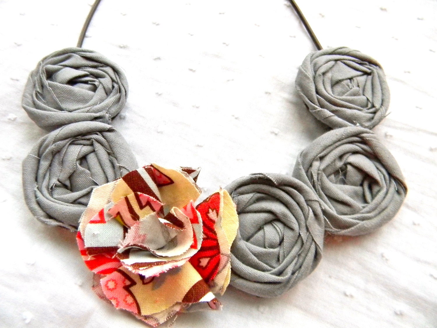 gray fabric rosette necklace