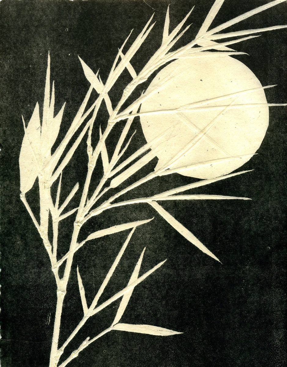 Romancing the Moon, ooak monoprint on handmade paper