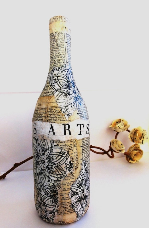 Джоли-Les Arts-Vintage бутылки с Mix старинных книг Страницы-французских слов и конструкций, функциональные, Декор товара