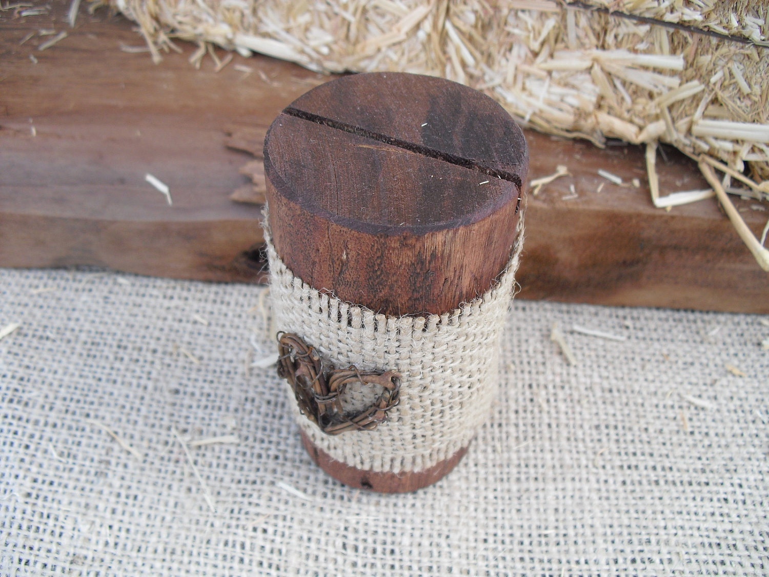 SET OF 12 Rustic Wood Table Number Holders with Grapvine Heart Item 1259