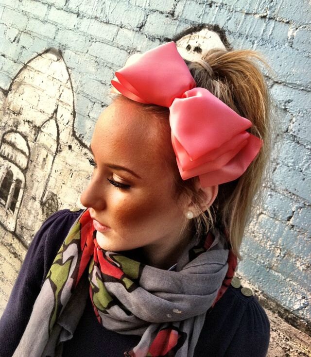 Take a Bow - Large Satin Coral Bow Headband - Statement Headband head bands Hair Coverings