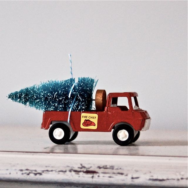 Toy Truck Hauling Bottle Brush Tree