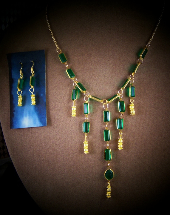 This is how to rock it like Poison Ivy-Shocking Green Necklace and Earrings Set by Sherry of 19th Day Minis