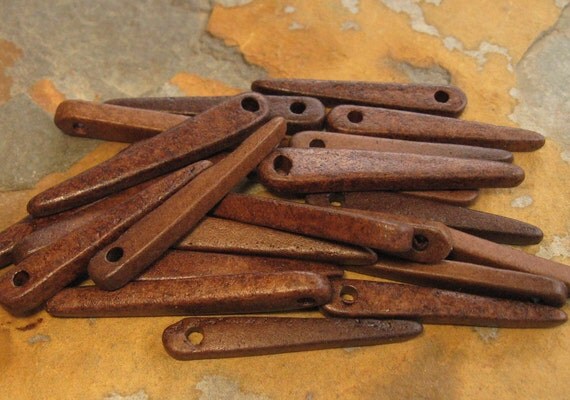 Mykonos Greek Ceramic Beads - 10 MILK CHOCOLATE Skinny Spike Beads