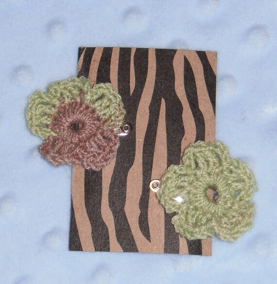 Soft Green & Brown Blend Crochet Baby Hair Clips- Set of 2