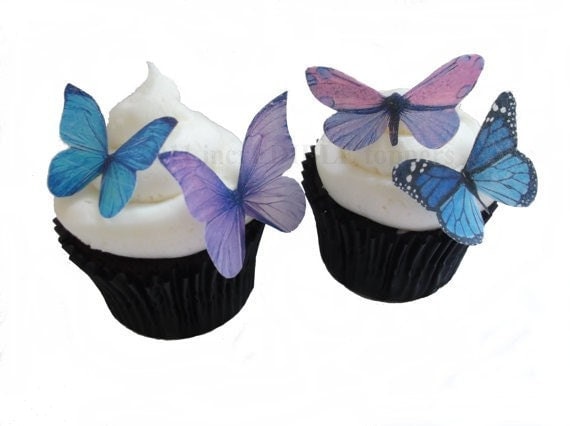 24 Edible Butterflies Purple and Blue Winter Wedding Cake Topper 