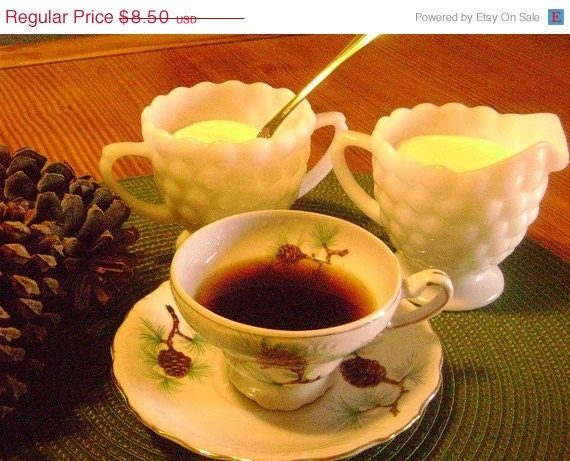 ON SALE Milk Glass Bubble Sugar and Creamer Set