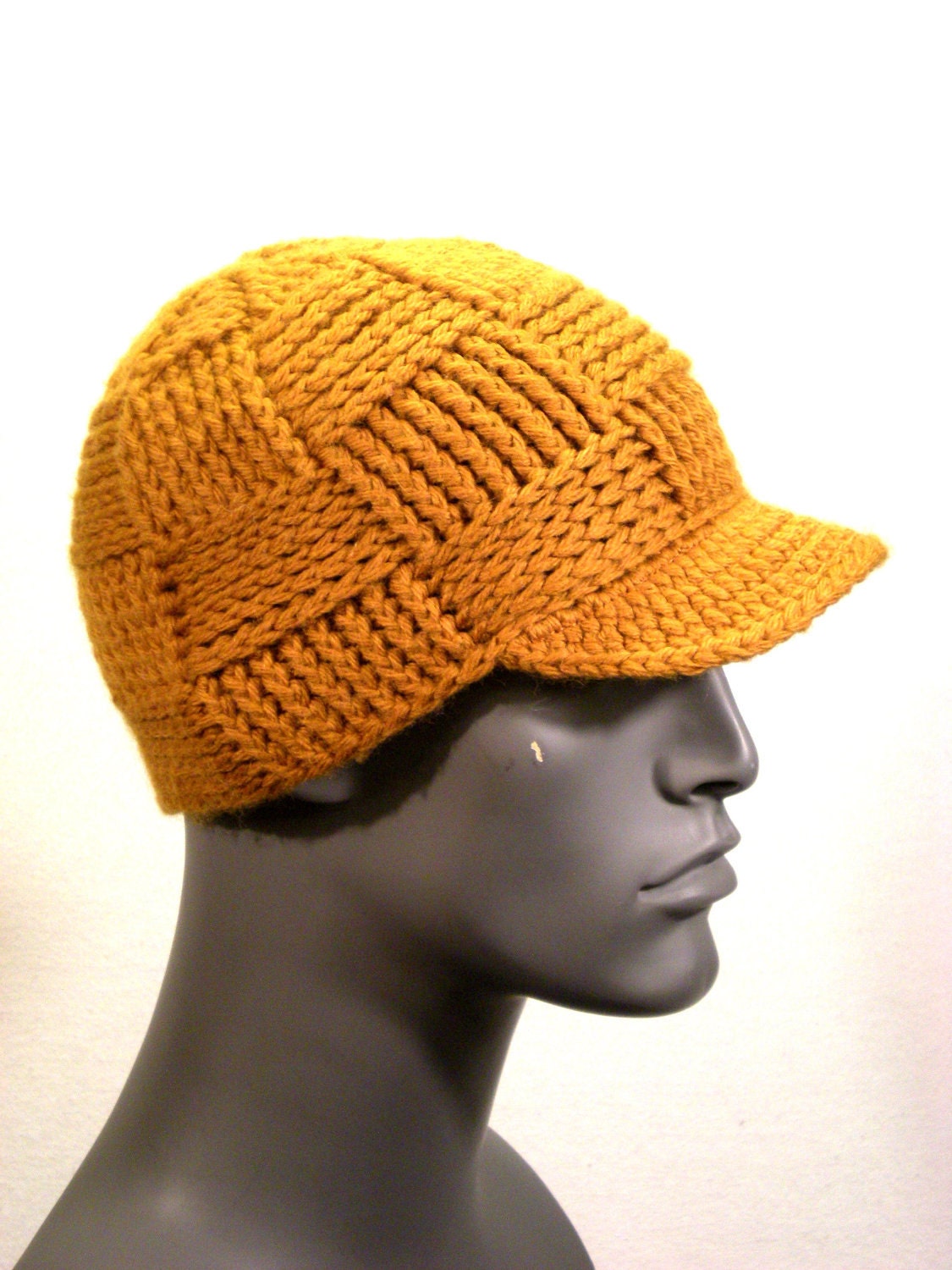 SALE - The Weaver Beanie with Bill - Medium - Wool - Wheat Color