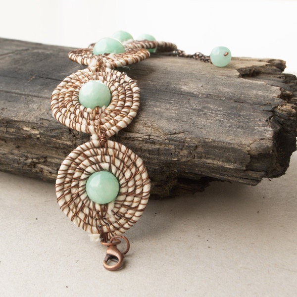 Fabric jade bracelet - boho chic jewelry