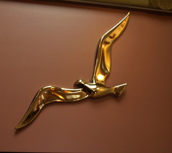 MID CENTURY MODERN // Vintage Seagull // Vintage Mid Century Modern Wall Hanging // Vintage Seagulls // 1970s Bird Plaque // Gilded Gold
