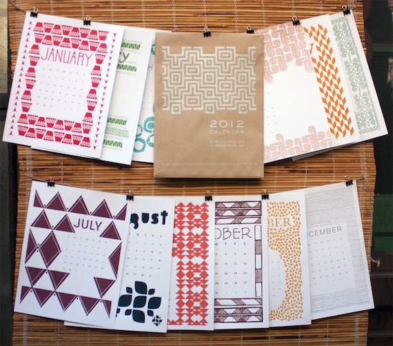 2012 Calendar - 12 Original Hand Printed Designs