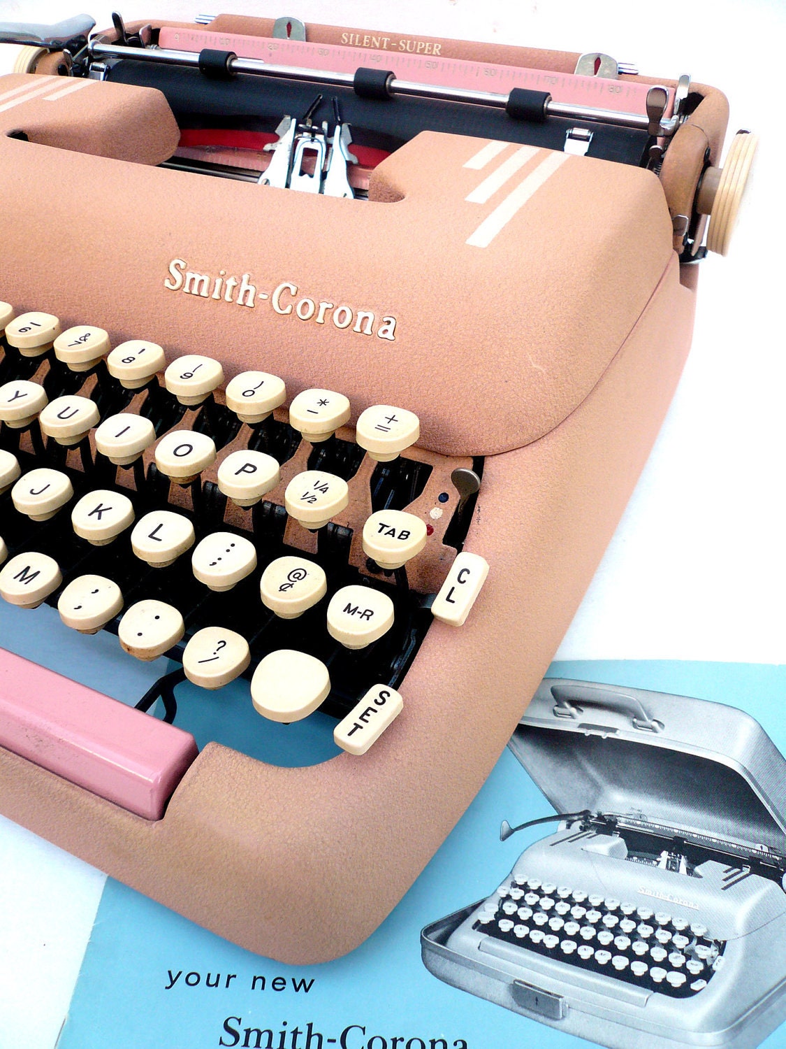 SERVICED 1955 Pink Corona Typewriter with Case and Copy of Owners Manual