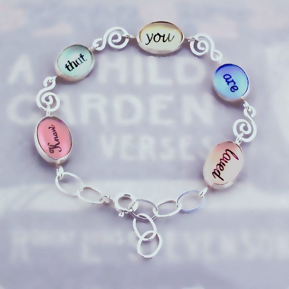 You Are Loved Word Bracelet in Sterling Silver and Glass