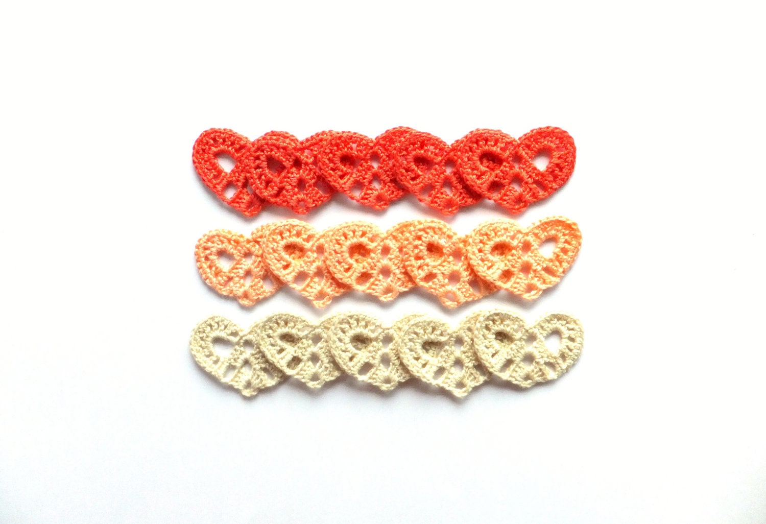 Crochet small hearts peach Wedding decorations favors applique 