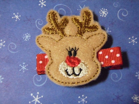 Rodney The Reindeer Felt Hair Clip Clippie - For Infant Toddler Girl