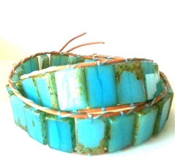 New Gorgeous End of Summer Ocean Blue Double Candy Wrap Leather Bracelet FREE SHIP USA 