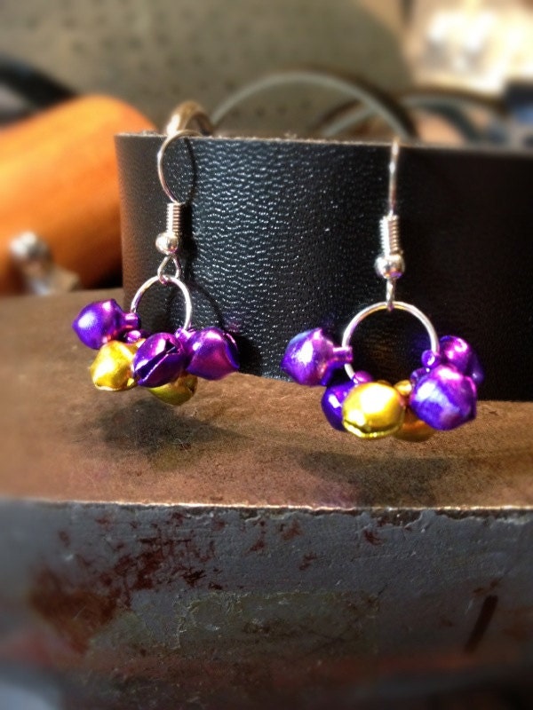 Mini LSU Purple and Gold Bell Dangle Earrings