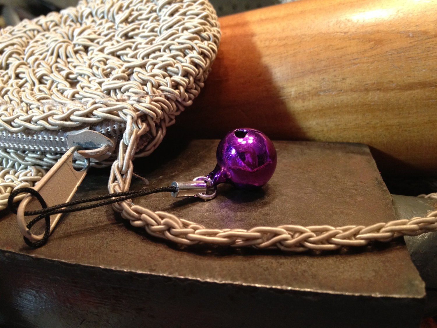 Purple Bell Charm for Cell Phone, Zipper or Keychain