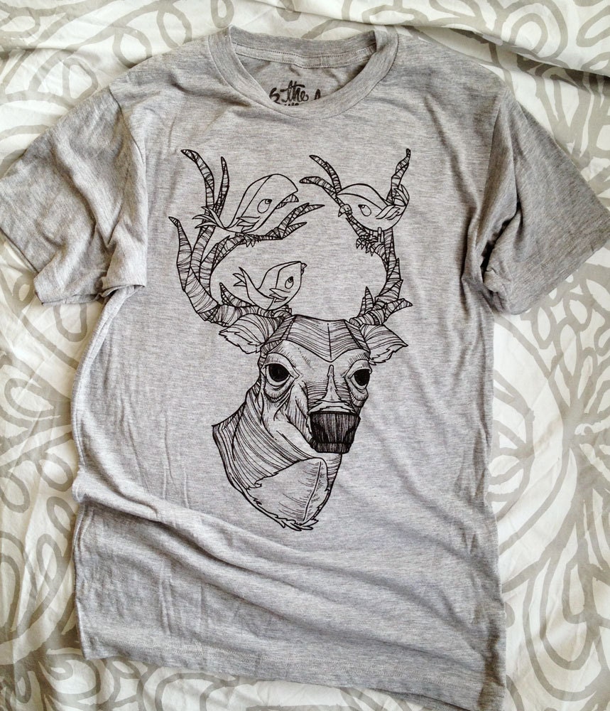 Deer & Birds T Shirt // Heather Grey Tri-Blend