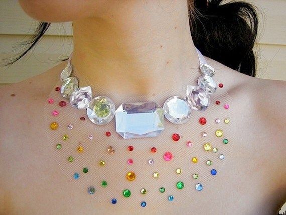 Glittering Rainbow Rhinestone Floating Statement Necklace