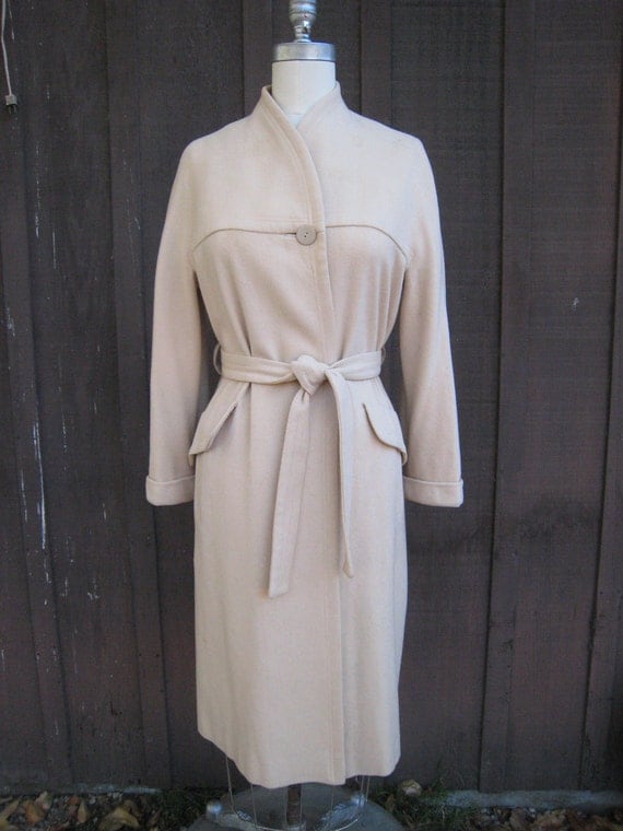 Vintage 1960s Collarless Cream Colored Coat by Mayfair of California