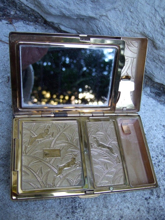 ART DECO 1940s Gilt Compact  by Elgin American