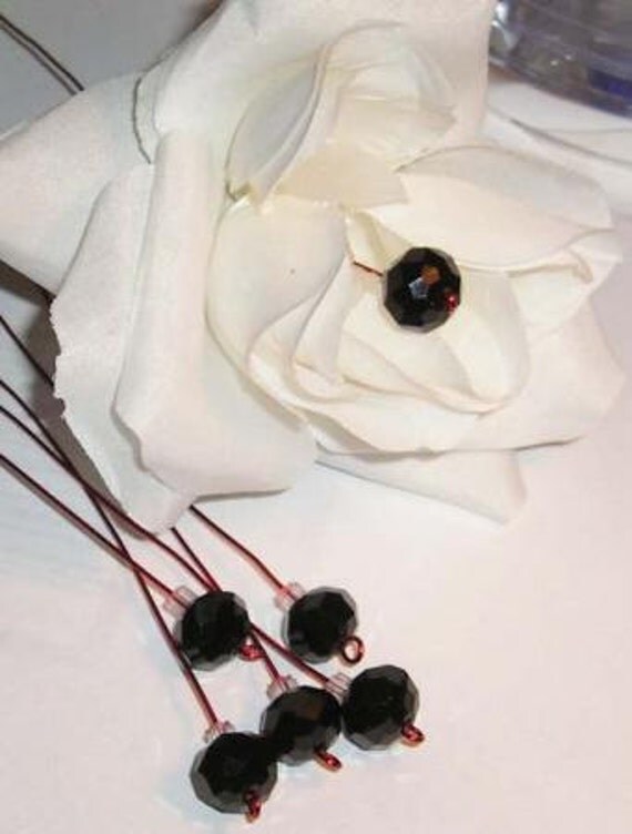 6 Black Red Crystal Gothic Wedding Bouquet Cake Jewelry Picks Pins