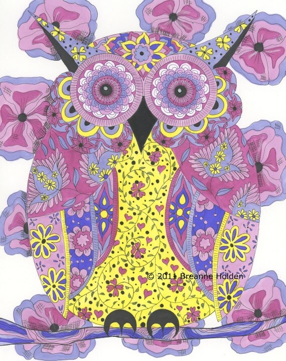 Whimsical Owl Art Illustration Archival Print 8 X 10