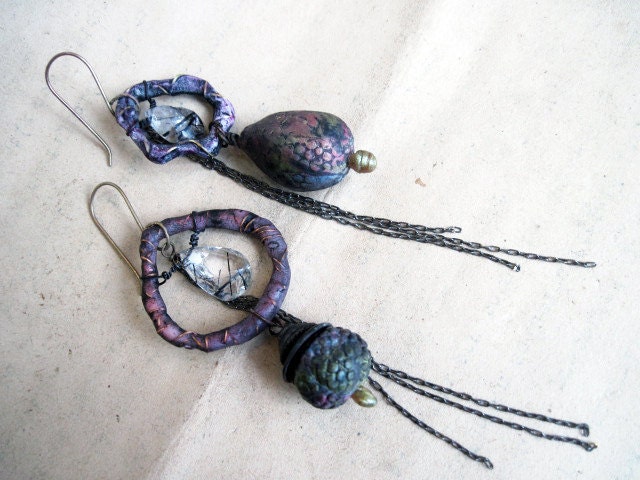 His Transcendence in Plain Sight. Rustic Assemblage Dangles with Polymer Art Beads.