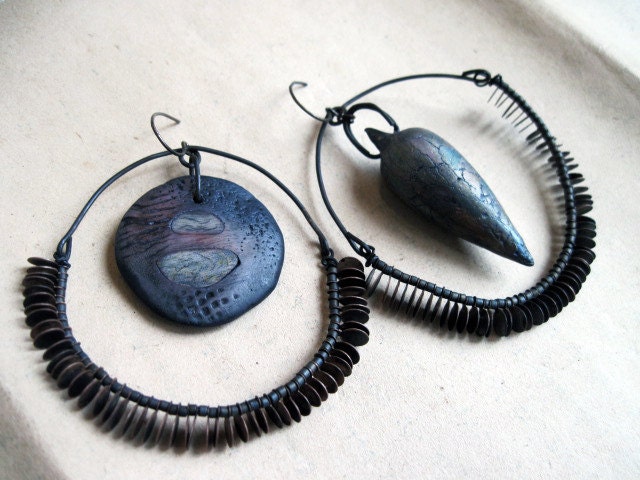 Turning Air into Fiona. Rustic Assemblage Hoops with Polymer Art Beads.