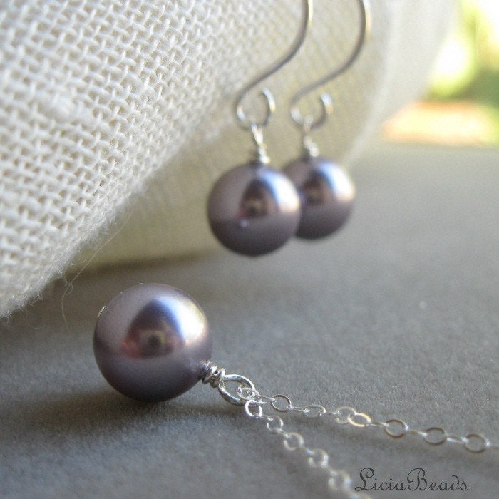 Bride in Pearls - necklace and earring set in Mauve, custom colors available