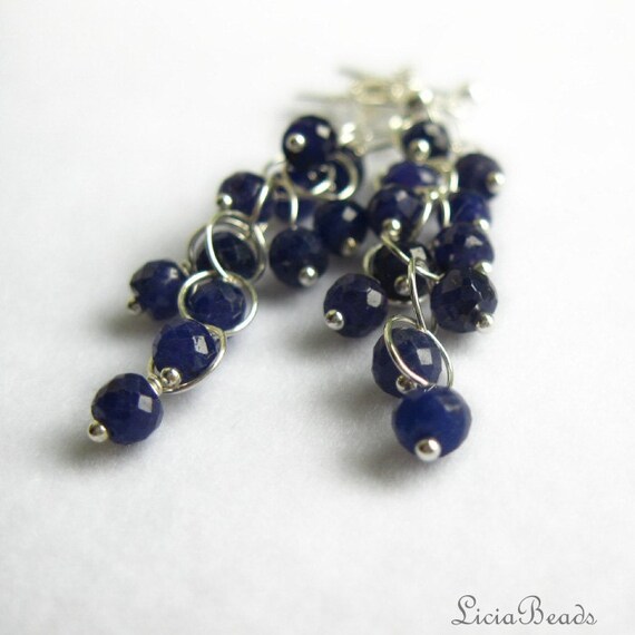 Sapphire and sterling silver dangle earrings