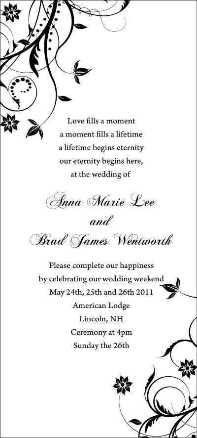 Black White flower wedding invitation