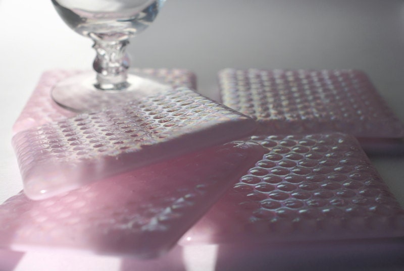 Fused Glass Coaster 5 - Pale Pink Bubbles