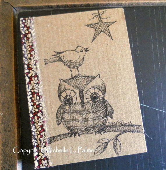 Owl and Songbird Bird Star Original Art Illustration on Little Craft Book