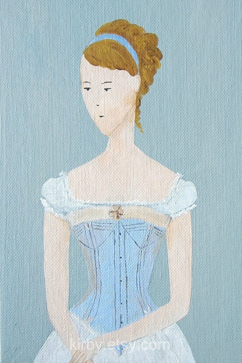 VICTORIAN WOMAN ART Original Reproduction Print 4x6 Corset Pale Blue White
