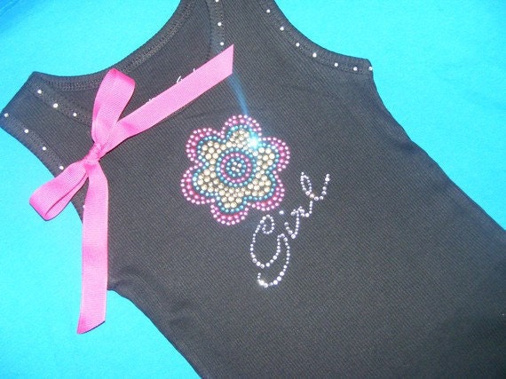2 hot pink black Crystal Rhinestone BLING jeweled Flowergirl Tank Top Shirt 