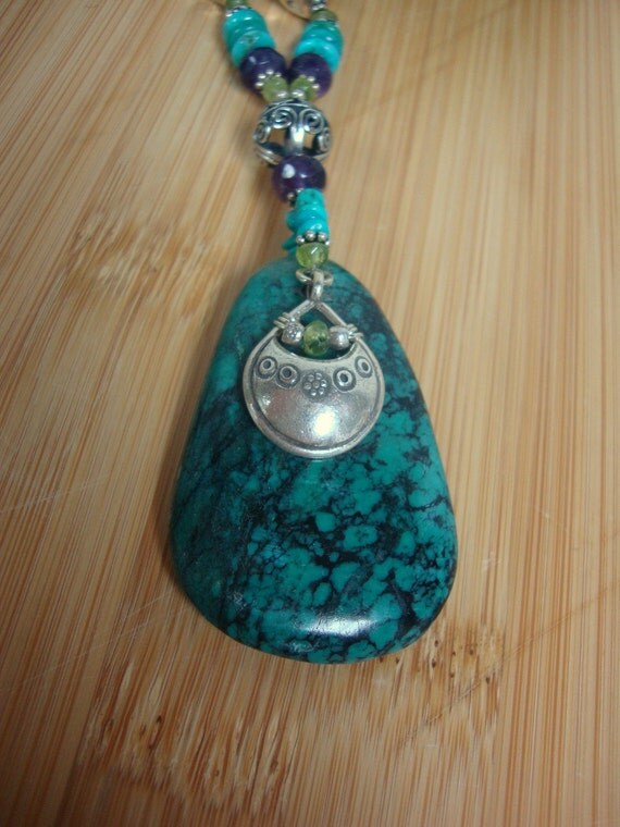 Turquoise And Amethyst  Charm Necklace Preview 2