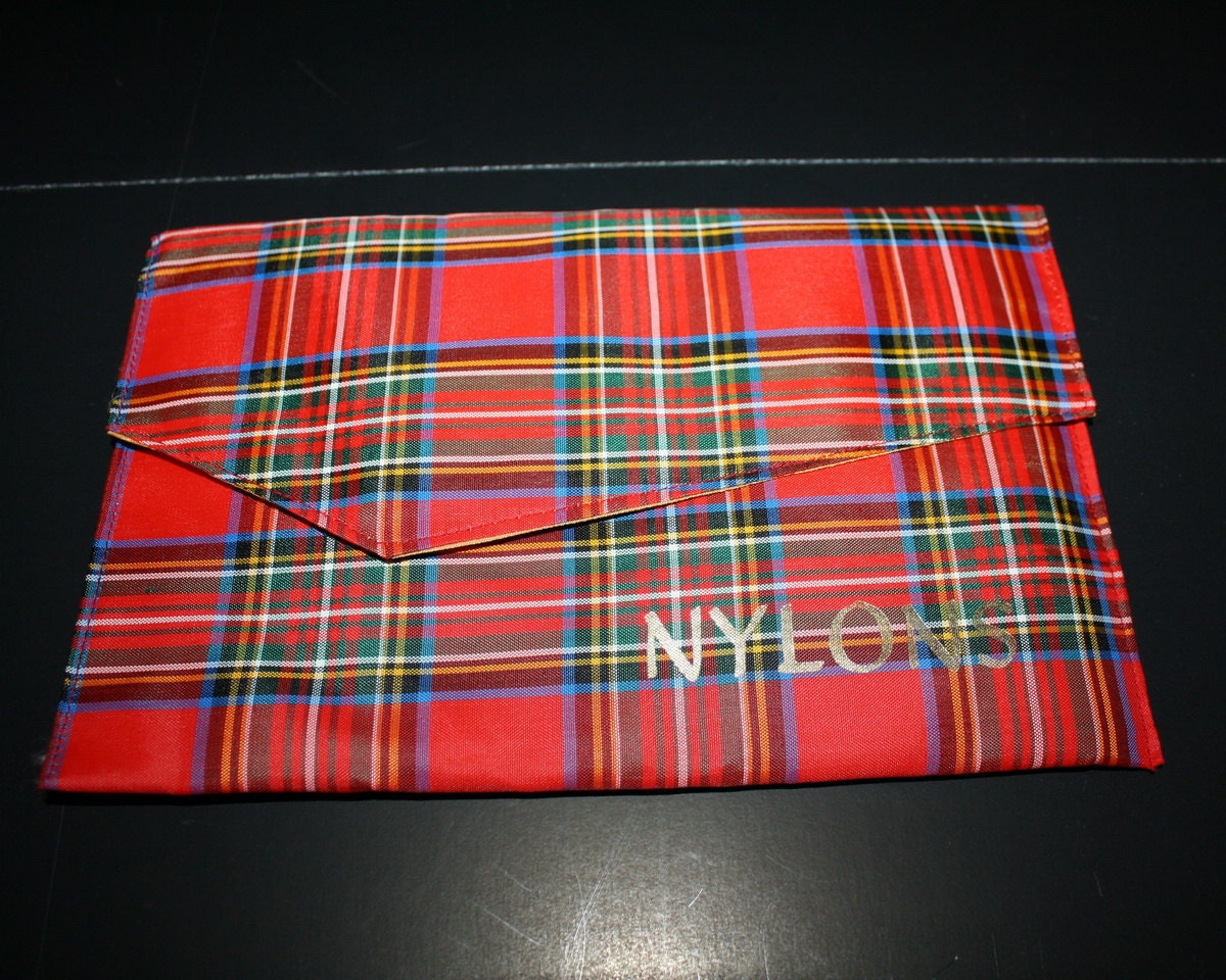 Vintage Tartan Red Plaid Nylon or Lingerie Bag 1950s Unused Scotland Holds a Kindle